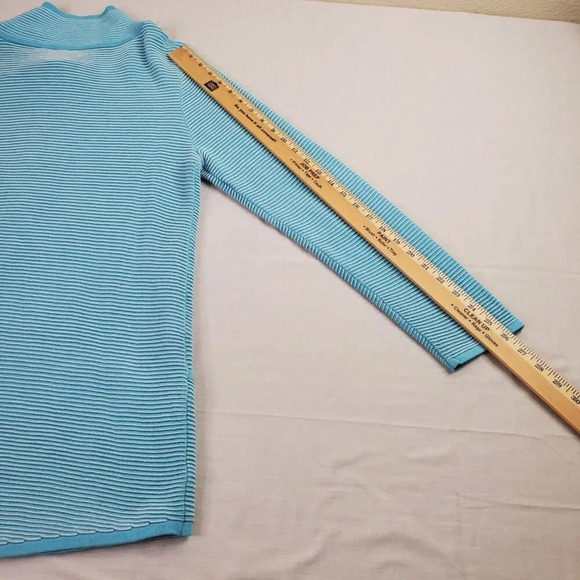 Soft Surroundings Corcovado Zip Sweater Womens Medium Blue White Ribbed Long - Picture 14 of 16
